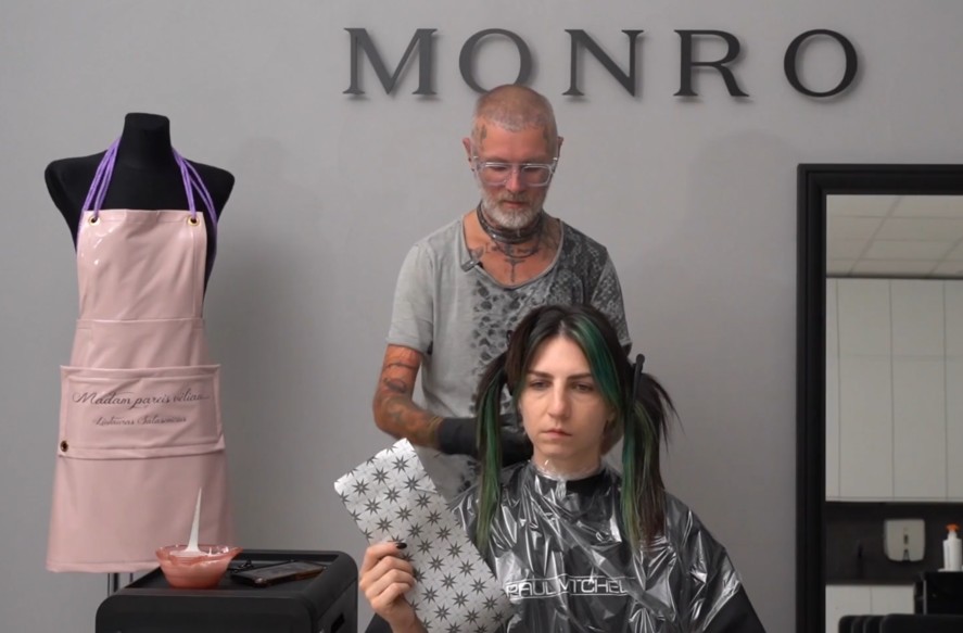 Hair coloring, haircutting and makeup